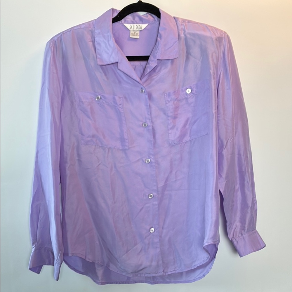 Vintage Silk Sellecca Lilac Button-Up Shirt